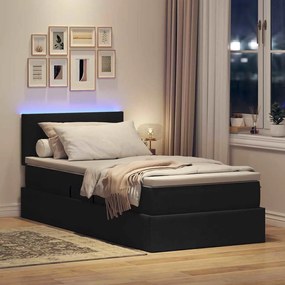 vidaXL LED Κρεβάτι αποθήκευσης με στρώμα Μαύρο 100 x 200 cm Ύφασμα