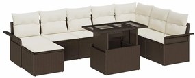 vidaXL Σετ Καναπέ Κήπου με μαξιλάρι 9 pcs Καφέ Πολυ ράταν