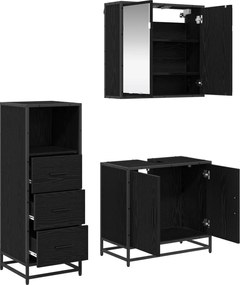 vidaXL Σετ Επίπλων Μπάνιου με ράφι 3 pcs Μαύρη Οξυά Επεξεργασμένο ξύλο