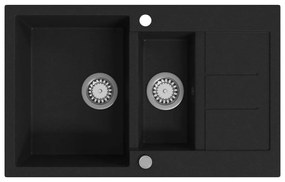 vidaXL Νεροχύτης με Διπλή Γούρνα Μαύρος Γρανιτένιος