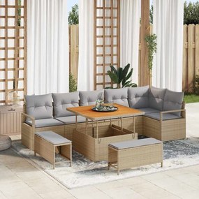 vidaXL Σετ Καναπέ Κήπου με μαξιλάρι 9 pcs Μπεζ Πολυ ράταν