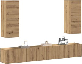 vidaXL Σετ ντουλαπιών τηλεόρασης 4 τεμαχίων Επιτοίχιο Τεχνικής Δρυς