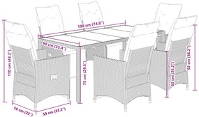 Σετ Επίπλων Bistro Κήπου 7 τεμ. Γκρι Συνθετ. Ρατάν με Μαξιλάρια 3276889