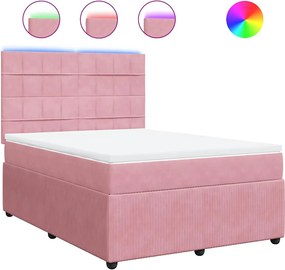 vidaXL Κρεβάτι Boxspring με Στρώμα Ροζ 140x190 εκ. Βελούδινο
