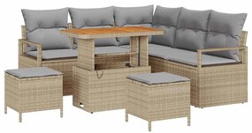 vidaXL Σετ Καναπέ Κήπου με μαξιλάρι 8 pcs Μπεζ Πολυ ράταν