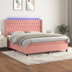 ΚΡΕΒΑΤΙ BOXSPRING ΜΕ ΣΤΡΩΜΑ &amp; LED ΡΟΖ 180X200 ΕΚ. ΒΕΛΟΥΔΙΝΟ 3139762