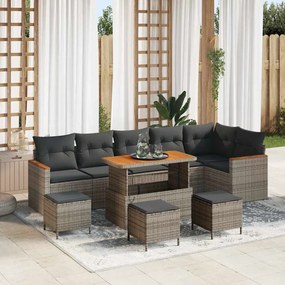 vidaXL Σετ Καναπέ Κήπου με μαξιλάρι 10 pcs Γκρι Πολυ ράταν