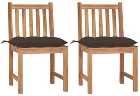 Καρέκλες Κήπου 2 τεμ. από Μασίφ Ξύλο Teak με Μαξιλάρια - Μπεζ-Γκρι