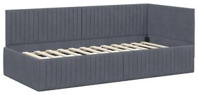 vidaXL Κρεβάτι Γωνίας με κεφαλάρι Σκούρο γκρι 90 x 200 cm Βελούδο