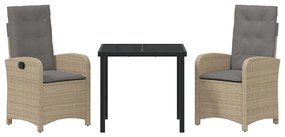 vidaXL Σέτ φαγητού για κήπο 3 pcs Μπεζ συνθετικό ρατάν