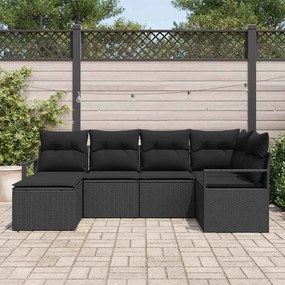 vidaXL Σετ Καναπέ Κήπου 6 pcs Μαύρο Πολυ ράταν