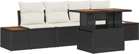 vidaXL Σέτ φαγητού για κήπο με μαξιλάρι 5 pcs Μαύρο και Μπεζ