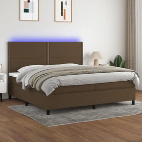 vidaXL Κρεβάτι Boxspring με Στρώμα &amp; LED Σκ.Καφέ 200x200εκ. Υφασμάτινο