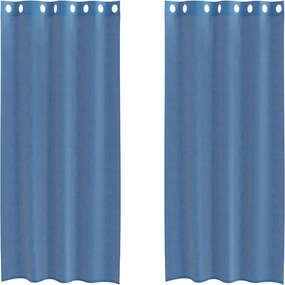 vidaXL Voile κουρτίνες με ροδέλες 2 τεμάχια Μπλε Ρουά