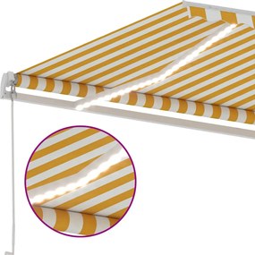 vidaXL Χειροκίνητη τέντα με ηλιακό LED 6 x 3 m Κίτρινο και λευκό ριγέ