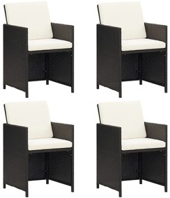 vidaXL Καρέκλα Κήπου 4 τεμ. Μαύρες Συνθ. Ρατάν με Μαξιλάρια
