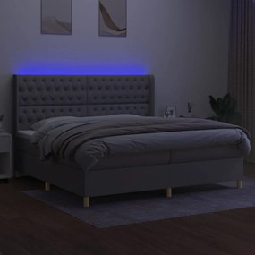 vidaXL Κρεβάτι Boxspring με Στρώμα & LED Αν.Γκρι 200x200εκ. Υφασμάτινο