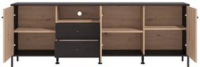 Έπιπλο Τηλεόρασης Correze 4K2F3V Μαύρος Δρύς - Artisan Oak 208x40x73 εκ. 208x40x73 εκ.