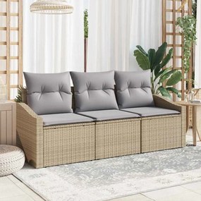 vidaXL Σετ Καναπέ Κήπου 3 pcs Μπεζ Πολυ ράταν