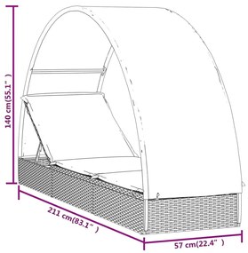 Ξαπλώστρα Στρογγυλή Οροφή Μαύρη 211 x 57 x 140 εκ. Συνθ. Ρατάν - Μαύρο