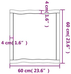 Επιφ Τραπεζιού Αν Καφέ 60x60x(2-4)εκ. Ακατέργ. Μασίφ Ξύλο Δρυός                                                                          - Καφέ