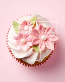 Intra Συλλεκτικό Ξύλινο Παζλ Plywood  4mm - Εκλεκτό Cupcake με ροζ λουλούδια και πράσινα φύλλα Σε Ξύλινο Κουτί - Διαστάσεις: 10x10 cm – 25 κομμάτια