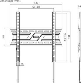POWERTECH επιτοίχια βάση τηλεόρασης PT-1373, 32-75", έως 75kg, fixed