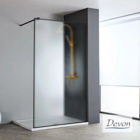 DEVON Iwis Fluted Walk-in Διαχωριστικό Κρύσταλλο Ντουζιέρας Fluted με βραχίονα στήριξης 87-89εκ Υ200εκ Black Matt