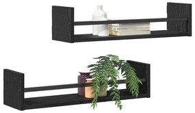vidaXL Ράφια τοίχου 2 τεμ Μαύρη Δρυς 60x16x14 εκ Κατασκευασμένο ξύλο