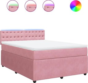 vidaXL Κρεβάτι Boxspring με Στρώμα Ροζ 140x190 εκ. Βελούδινο
