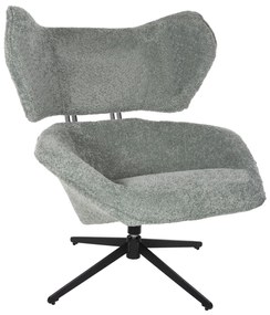 ARMCHAIR SWIVEL BRYLL  PISTACHIO GREEN BOUCLE-BLACK METAL BASE 86x90x97Hcm.