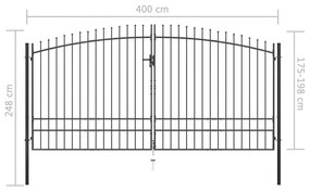 Πόρτα Περίφραξης Διπλή με Λόγχες 400 x 248 εκ. - Μαύρο
