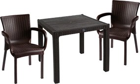 Τραπεζαρία Explore-Festive pakoworld σετ 3τεμ PP καφέ 90x90x73,5εκ