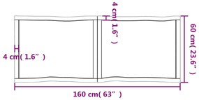 Επιφ Τραπεζιού Αν Καφέ 160x60x(2-4)εκ.Ακατέργ. Μασίφ Ξύλο Δρυός - Καφέ