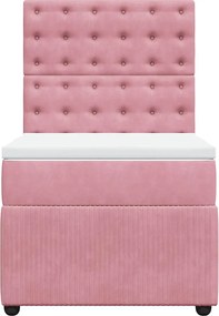 vidaXL Κρεβάτι Boxspring με Στρώμα Ροζ 90x200 εκ. Βελούδινο