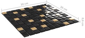 vidaXL Μωσαϊκά Πλακάκια 11 τεμ. Μαύρα / Χρυσά 30 x 30 εκ. Γυάλινα