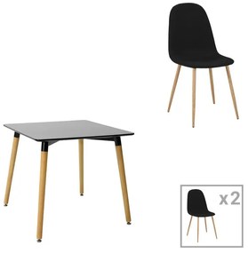 Σετ Τραπεζαρίας Natali - Bella 3 τεμ Mdf σε Μαύρο - Φυσικό 80x80x76cm. 80x80x76 εκ.