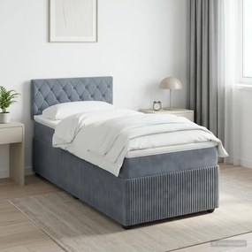 VidaXL Κρεβάτι box spring με στρώμα Σκούρο Γκρι 90 x 200 cm Βελούδο