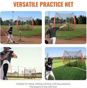 VEVOR 7x7 ft Baseball Softball Practice Net, Portable Baseball Training Net for Hitting Batting Catching Pitching, Backstop Baseball Equipment Training Aids with Strike Zone(Net Only, Without Support Frame)