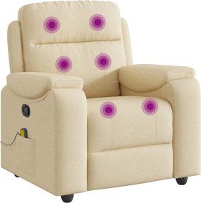 vidaXL Πολυθρόνα Μασάζ Ανακλινόμενη Κρεμ Υφασμάτινη