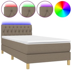 vidaXL Κρεβάτι Boxspring με Στρώμα &amp; LED Taupe 90x200 εκ. Υφασμάτινο
