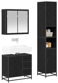vidaXL Σετ Επίπλων Μπάνιου με ράφι 3 pcs Μαύρη Οξυά Επεξεργασμένο ξύλο