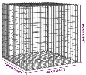 Συρματοκιβώτιο με Κάλυμμα 100x100x100εκ από Γαλβανισμένο Χάλυβα - Ασήμι