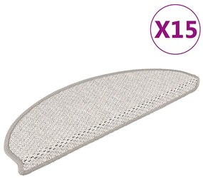 vidaXL Πατάκια Σκάλας Αυτοκόλ. 15 τεμ. Όψη Σιζάλ Πλατίνα 65x21x4 εκ.