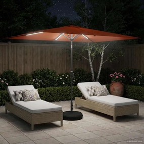 vidaXL Ομπρέλα Κήπου με LED Φώτα και Βάση 2 x 3 m Πολυεστέρας Τερακότα