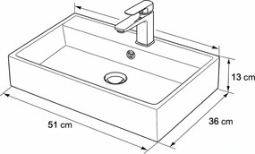 Tema New Strata 50 White 51x36 - Επιτραπέζιος &amp; Επιτοίχιος Νιπτήρας