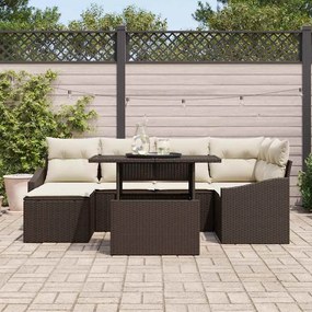 vidaXL Σετ Καναπέ Κήπου με μαξιλάρι 7 pcs Καφέ και κρεμ