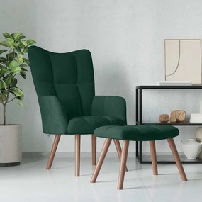 vidaXL Πολυθρόνα Relax Σκούρο Πράσινο Βελούδινη με Σκαμπό
