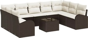 vidaXL Σετ Καναπέ Κήπου 10 pcs Καφέ και Λευκό συνθετικό ρατάν
