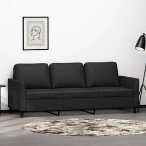 Καναπές Τριθέσιος Μαύρος 180 εκ. από Συνθετικό Δέρμα - Μαύρο